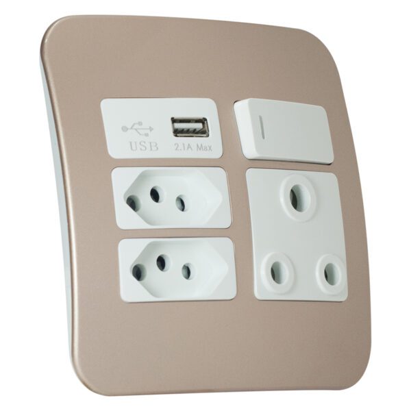 VETi 1 – USB, Double V-Slim, Single RSA Socket – White + Champagne Complete