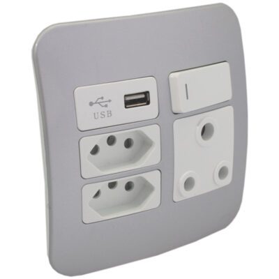 VETi 1 – USB, Double V-Slim, Single RSA Socket – White + Silver Complete