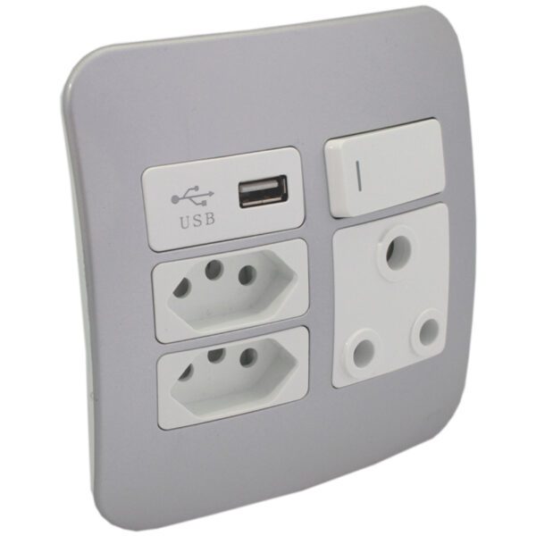 VETi 1 – USB, Double V-Slim, Single RSA Socket – White + Silver Complete