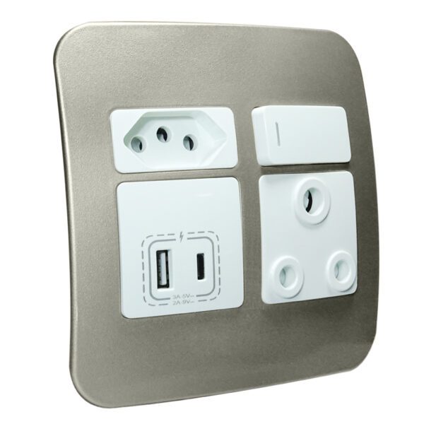 VETi 1 - USB-A & USB-C Wall Socket - White + Champagne Complete