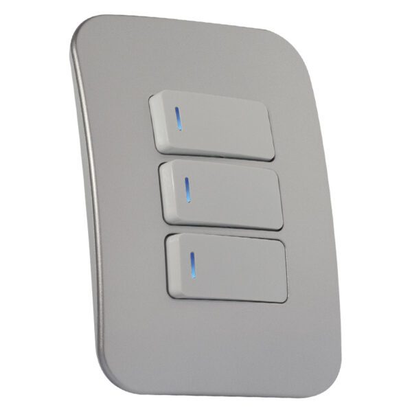 VETi 1 - Three Lever One-Way White Switch Horizontal with Locator - White + Silver Complete