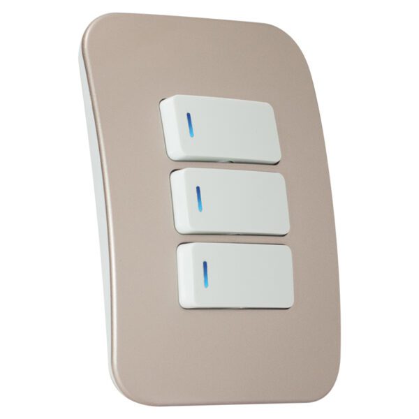 VETi 1 - Three Lever One-Way White Switch Horizontal with Locator - White + Champagne Complete