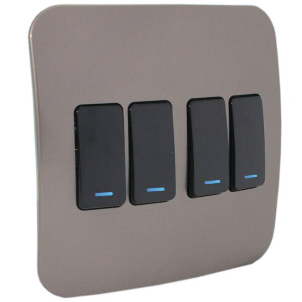 VETi 1 - Four Lever One-Way Black Switch with Locator - Black + Bronze Complete