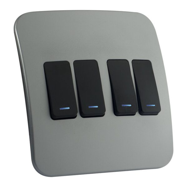 VETi 1 - Four Lever One-Way Black Switch with Locator - Black + Silver Complete