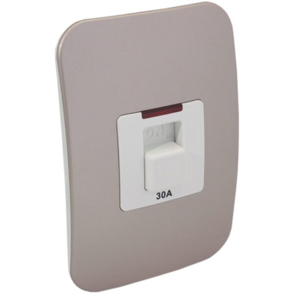 VETi 1 - 30A Double Pole Isolator with Indicator - White + Champagne Complete