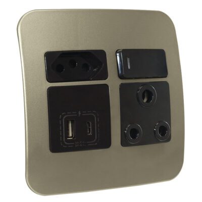 VETi 1 - USB-A & USB-C Wall Socket - Black + Bronze Complete