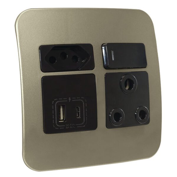 VETi 1 - USB-A & USB-C Wall Socket - Black + Bronze Complete
