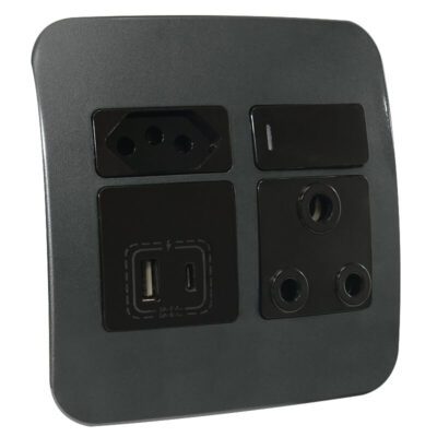 VETi 1 - USB-A & USB-C Wall Socket - Black + Gun Metal Complete