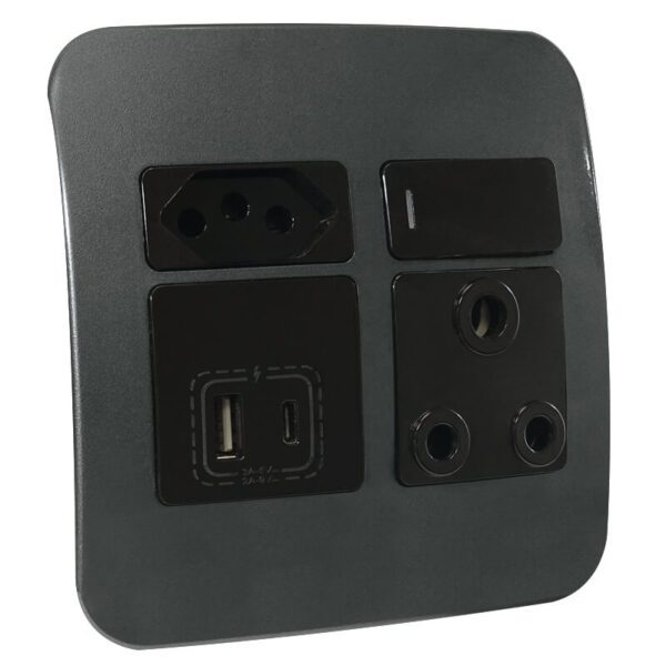 VETi 1 - USB-A & USB-C Wall Socket - Black + Gun Metal Complete