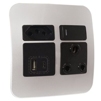 VETi 1 - USB-A & USB-C Wall Socket - Black + Silver Complete