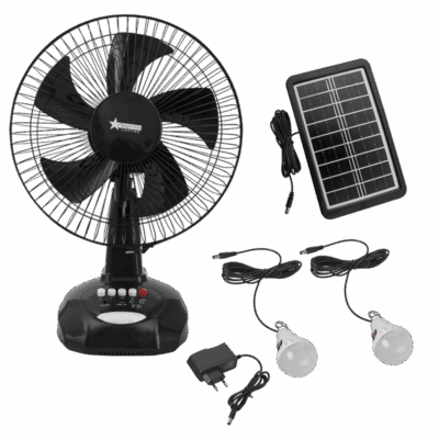 Brightstar FAN024 BLACK 12” Rechargeable Oscillating Table Fan