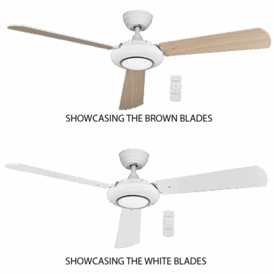 Brightstar FCF085 WHITE Metal Ceiling Fan with 3 MDF brown and white Reversible Blades, 50” (127cm)