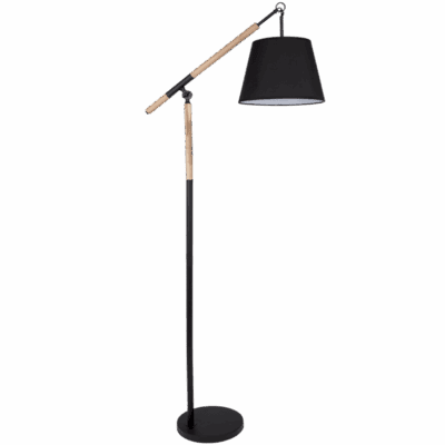 Brightstar SL018 BK Metal and Wood Standing Lamp with Black Fabric Shade
