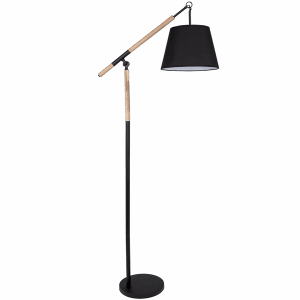 Brightstar SL018 BK Metal and Wood Standing Lamp with Black Fabric Shade