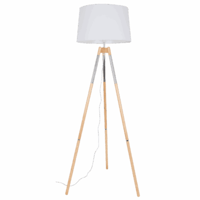 Brightstar SL084 CH Wood and Polished Chrome Standing Lamp with White Fabric Shade