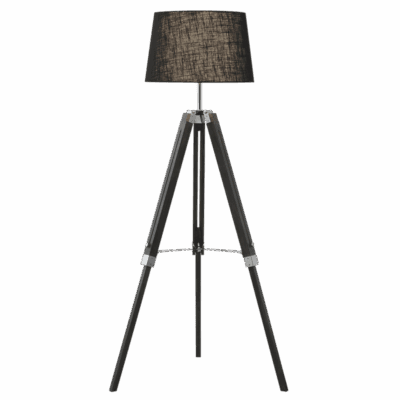 Brightstar SL416 BLACK Wood and Polished Chrome Floor Lamp with Black Fabric Shade