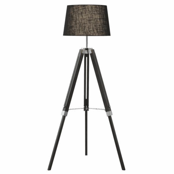 Brightstar SL416 BLACK Wood and Polished Chrome Floor Lamp with Black Fabric Shade