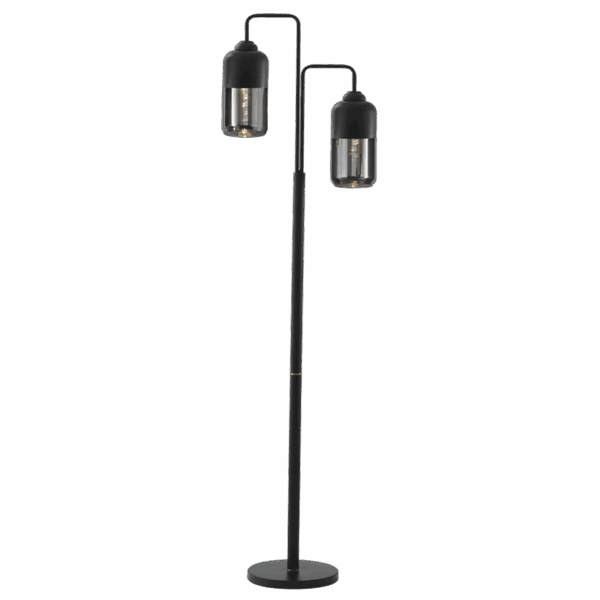 Brightstar SL418 BLACK Metal Floor Lamp with Black Smoke Glass and On/Off Foot Switch