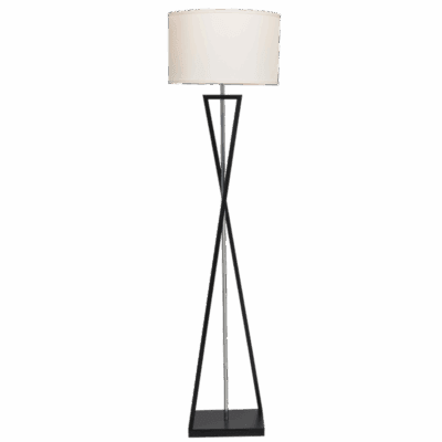Brightstar SL420 BK Metal Floor Lamp with Polished Chrome Centre Rod with Beige Fabric Shade, On/Off Foot Switch