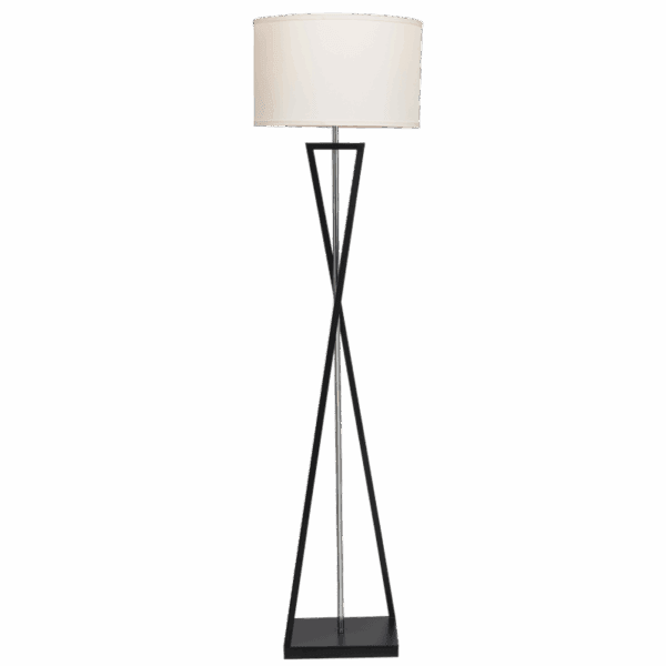 Brightstar SL420 BK Metal Floor Lamp with Polished Chrome Centre Rod with Beige Fabric Shade, On/Off Foot Switch
