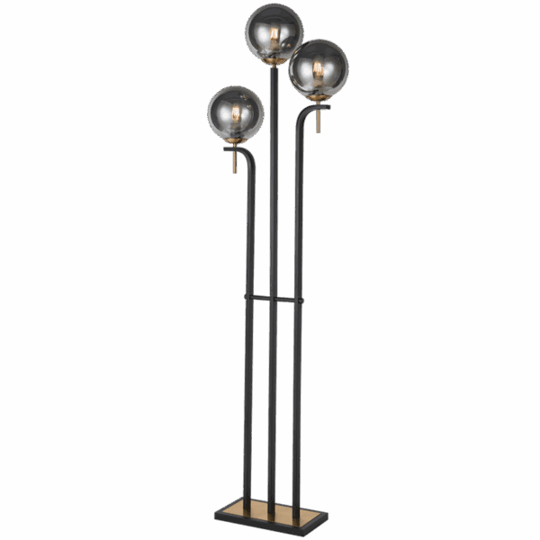 Brightstar SL424 SMOKE Metal Floor Lamp with Smoke Colour Glass and On/Off Foot Switch