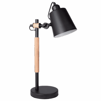 Brightstar TL142 BK Metal and Wood Table Lamp with Metal Shade, Adjustable