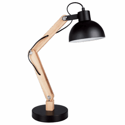 Brightstar TL143 BK Metal and Wood Table Lamp with Metal Shade, Adjustable