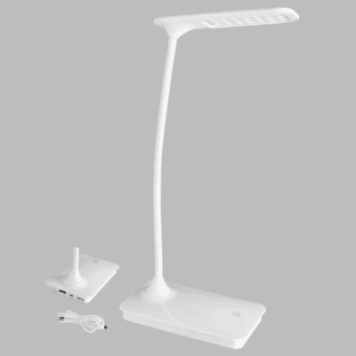Brightstar TL182 WH LED, ABS and Metal Desk Lamp with Flexi Arm and USB Port