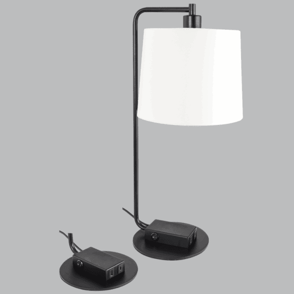 Brightstar TL662 BK Metal Table Lamp with White Fabric Shade and Type A and Type C USB Ports