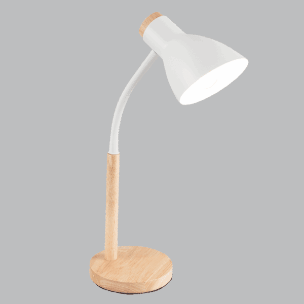 Brightstar TL667 WH Metal and Wood Table Lamp with Flexi Arm, IP20