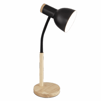 Brightstar TL668 BK Metal and Wood Table Lamp with Flexi Arm, IP20