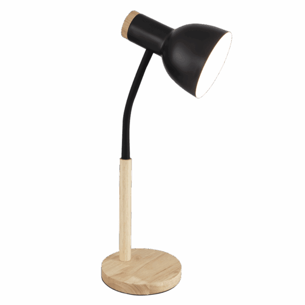 Brightstar TL668 BK Metal and Wood Table Lamp with Flexi Arm, IP20