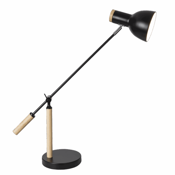 Brightstar TL670 BK Metal and Wood Table Lamp, Adjustable Height, IP20