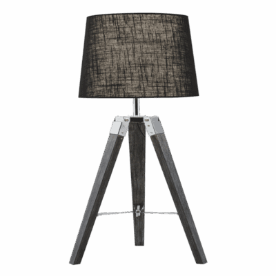 Brightstar TL690 BK Wood and Polished Chrome Table Lamp with Black Fabric Shade