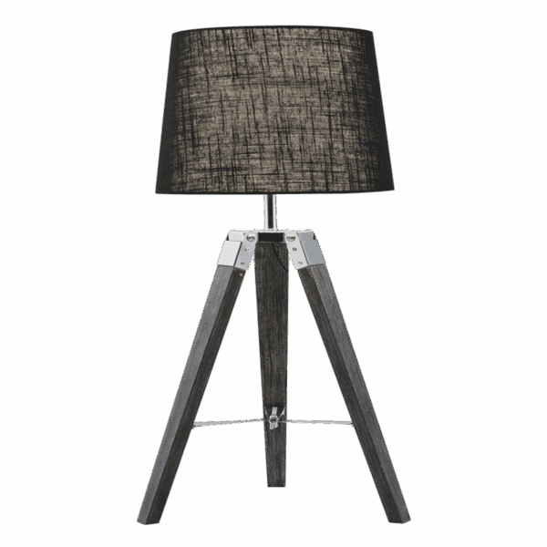 Brightstar TL690 BK Wood and Polished Chrome Table Lamp with Black Fabric Shade