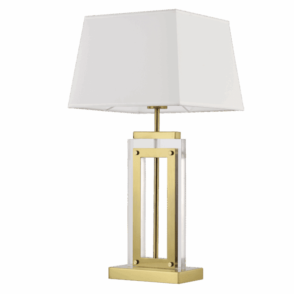 Brightstar TL691 BEIGE Acrylic and Metal Base with White Fabric Shade