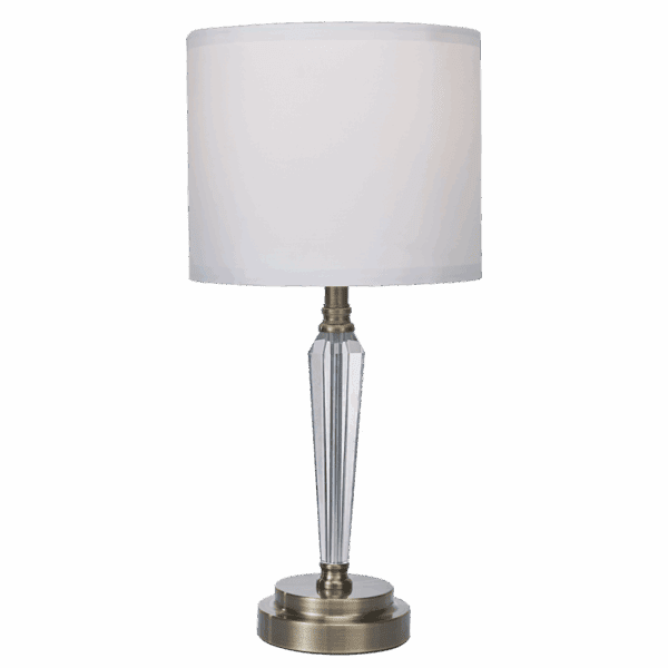Brightstar TL694 ANTIQUE Metal and Crystal Table Lamp with White Fabric Shade