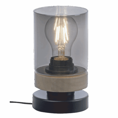 Brightstar TL699 WOOD Metal and Wood Table Lamp with Smoke Colour Glass