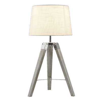 Brightstar TL700 BEIGE Wood and Polished Chrome Table Lamp with Beige Fabric Shade