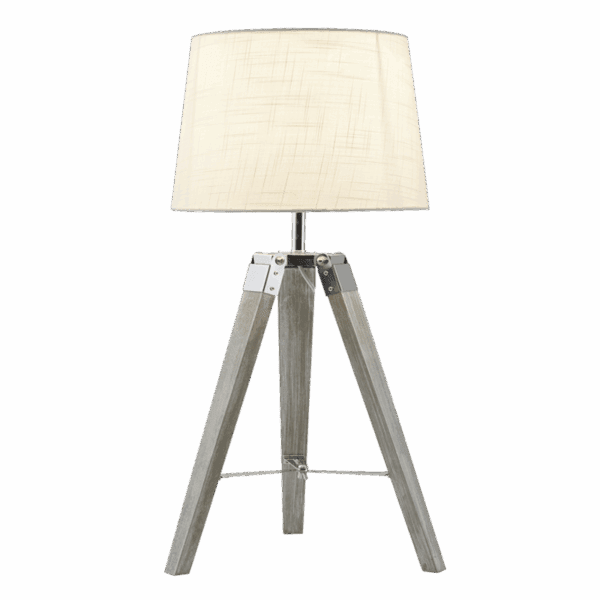 Brightstar TL700 BEIGE Wood and Polished Chrome Table Lamp with Beige Fabric Shade