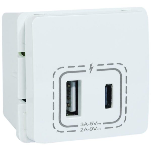 VETi 1 - 18W Combined USB-A & USB-C Socket Outlet - White Modular