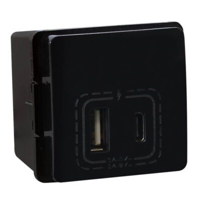 VETi 1 - 18W Combined USB-A & USB-C Socket Outlet - Black Modular