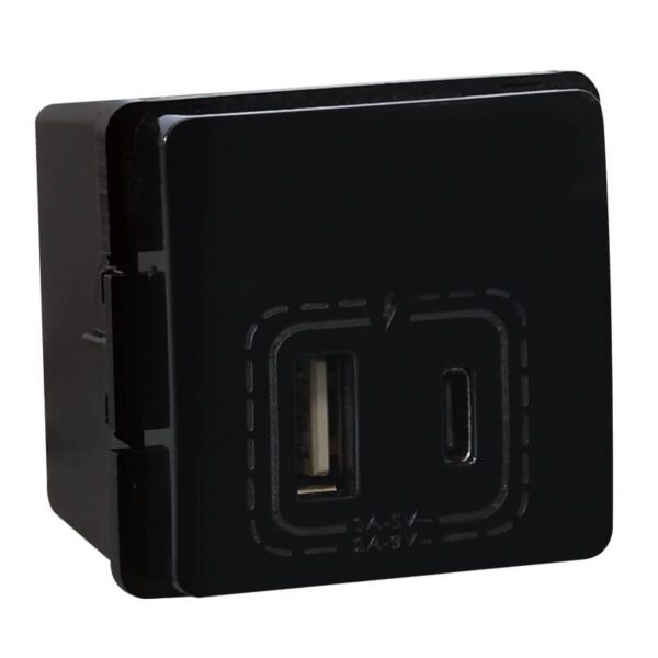VETi 1 - 18W Combined USB-A & USB-C Socket Outlet - Black Modular