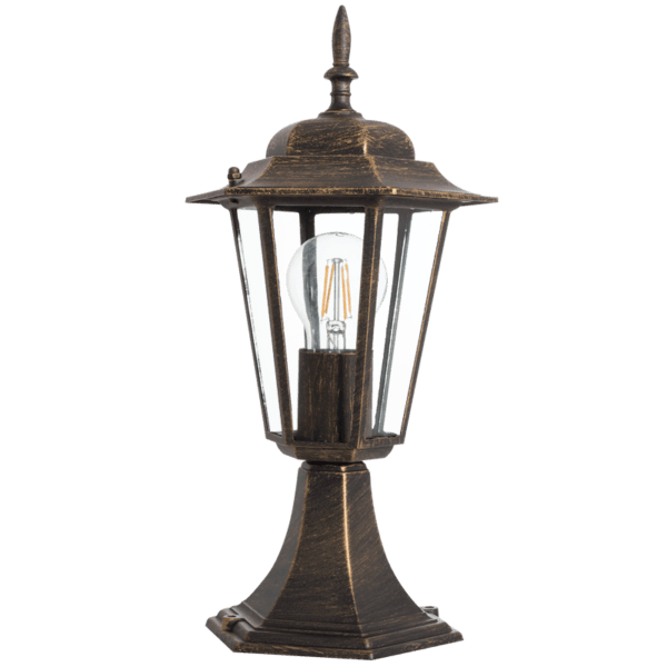 Brightstar L214 BLACK GOLD 6 Panel Die Cast Aluminium Pillar Mount Lantern