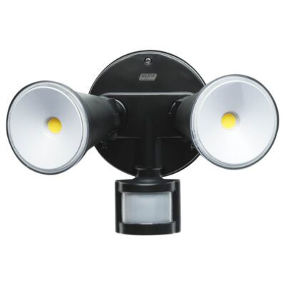 Major Tech 20W LED Black PIR Motion Sensor Twin Head Floodlight 2400lm - 5000K (Neutral White)
