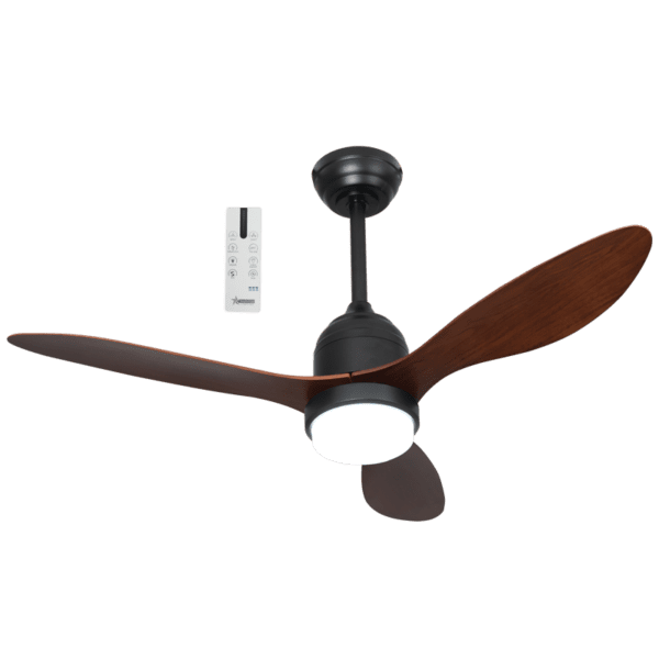 Brightstar FCF124 OUTDOOR DARK WOOD IP65 Ceiling Fan With Dark Wood Grain Finish Blades And Remote