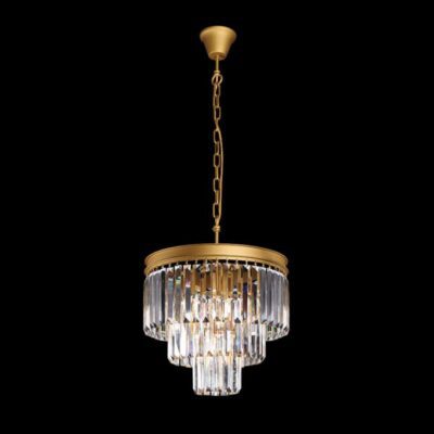 K-Light 40W E14 230V Small Crystal 3 Tier Chandelier, Satin Gold - KLCH-6515/4-SG