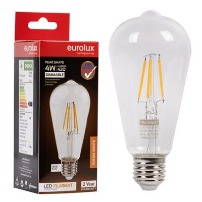 Eurolux Pear Filament 4W LED E27 3000K Dimmable - G1203