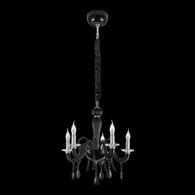 K-Light 40W E14 230V 5 Black Glass Arm Chandelier with Crystals - U-KLCH-4000/BL