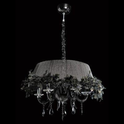 K-Light 40W E14 230V 5 Black Glass Arm Feather Shade Chandelier with Crystals - U-KLCH-9181-5/B